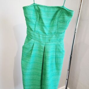Banana Republic Strapless Green Tweed Sheath Dress